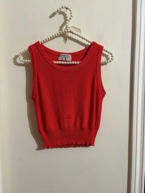 Vintage CHANEL Boutique Orange Sleeveless Ribbed Tank Top